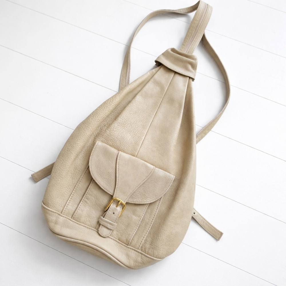 Vintage Italian Nubuck Leather Rucksack Backpack Neutral Taupe Convertible Large